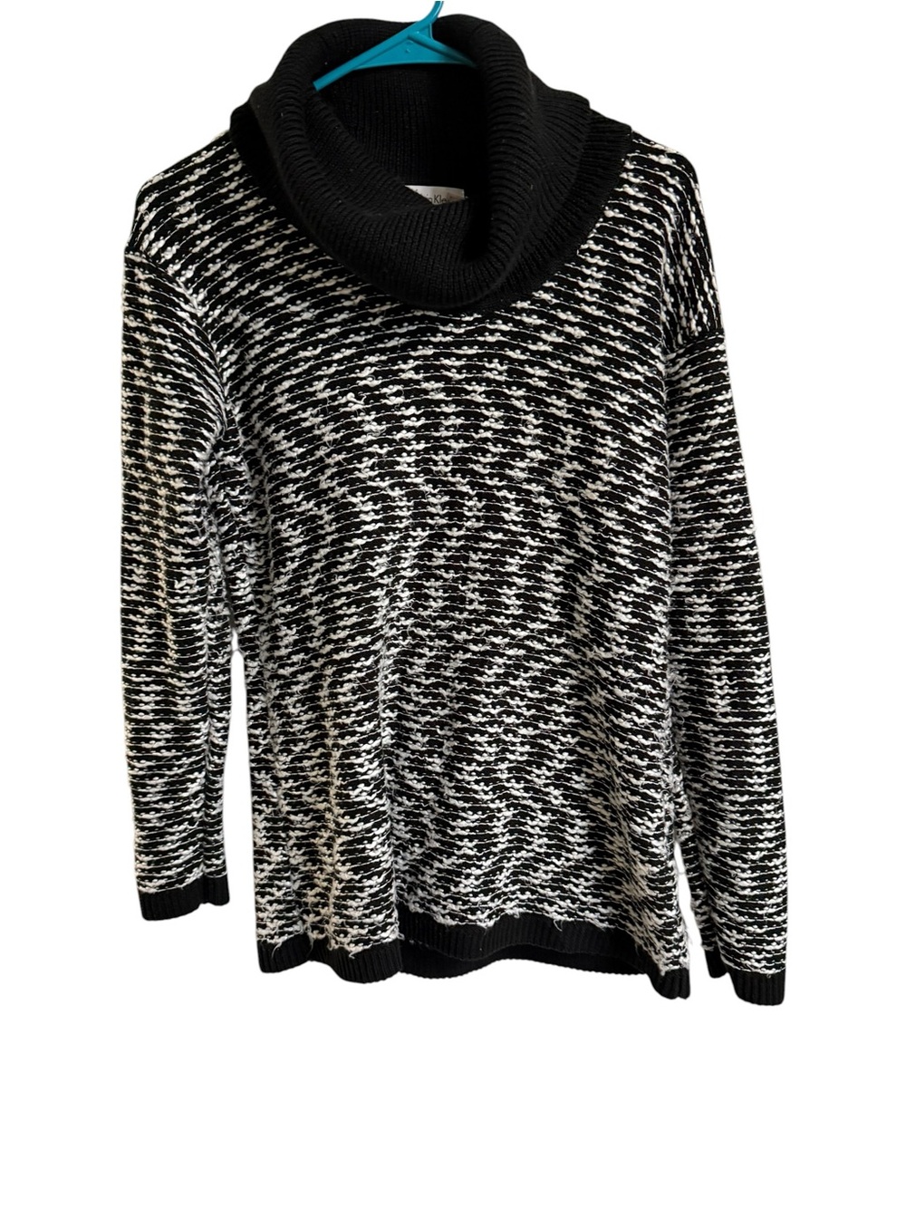 Calvin Klein Black and White Marled Cowl Neck Sweater